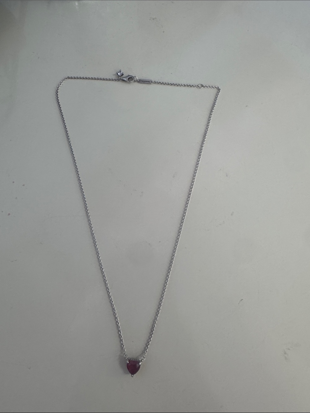 Pandora Silver Necklace with Red Heart Pendant